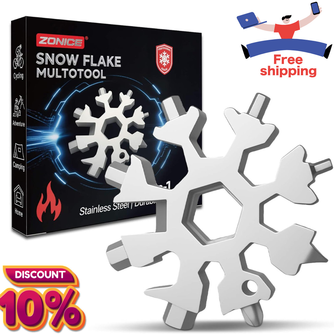 18-in-1 Snowflake Multi Tool – Stainless Steel with Bottle Opener & Wrench