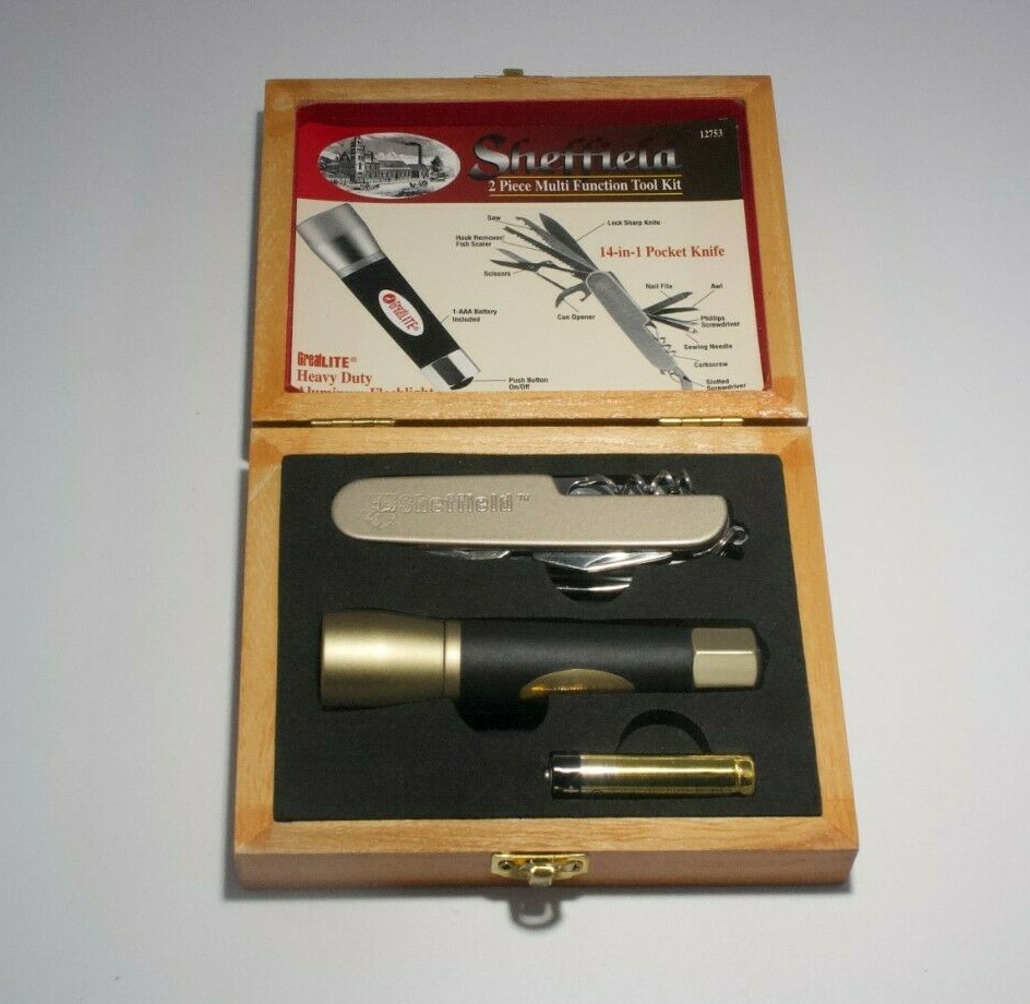 Sheffield 2 Piece Multi Multi Function Tool Kit In Wood Original Box