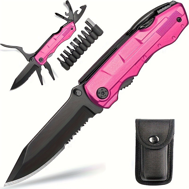 16 in 1 Pink Outdoor Multi Tool Knife with Bottle Opener Hiking Pocket Tactical