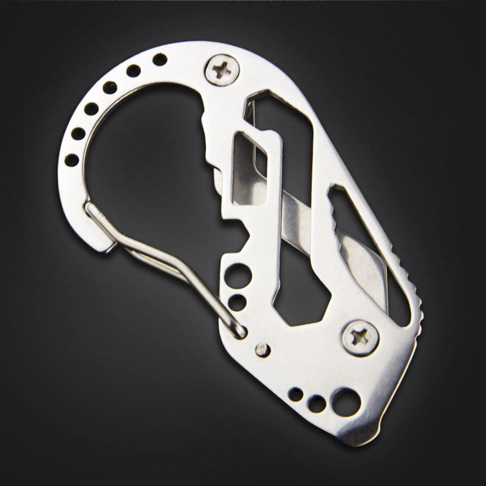 Stainless Multi Tool EDC Pocket Survival Carabiner Screwdriver Keychain Wrench**