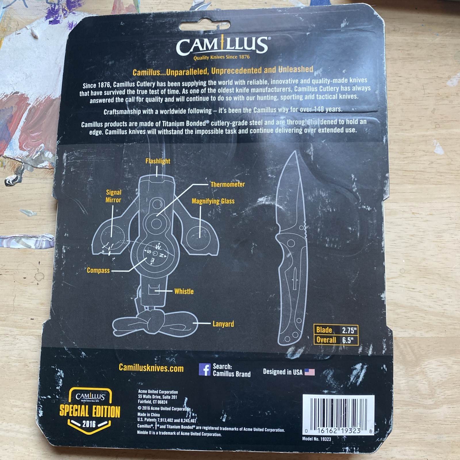 CAMILLUS NIMBLE II GIFT SET 6.5” TITANIUM FOLDING KNIFE & FLASHLITE-COMPASS-NIB