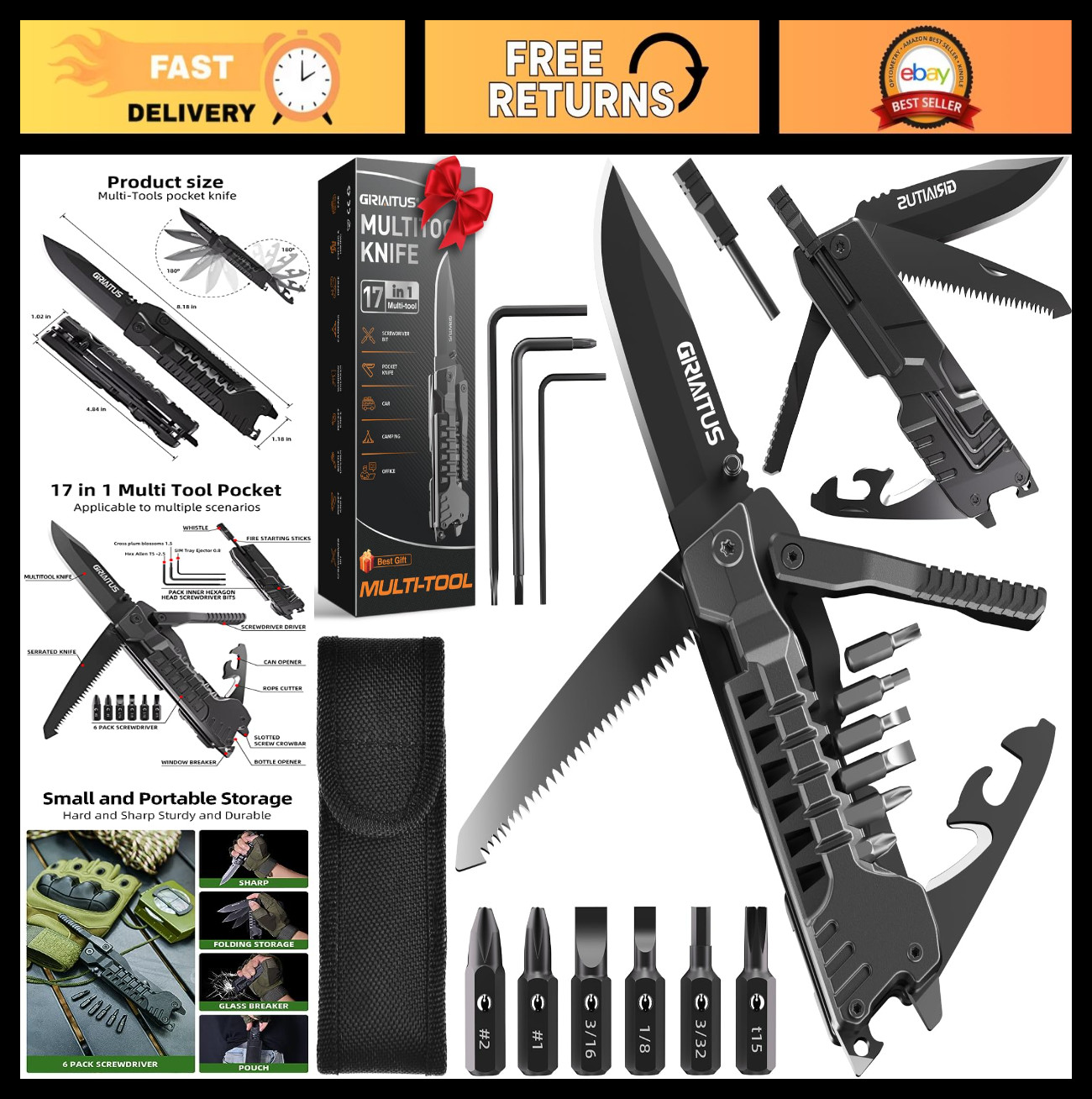 17-in-1 Multitool Knife with Fire Starter, Bottle Opener, Screwdrivers & More –