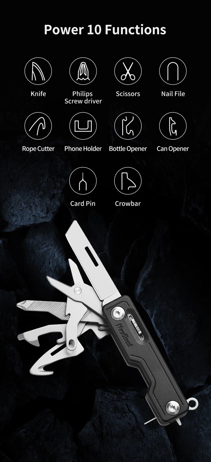 NexTool New 10-IN-1 Mini Folding Pocket Knife Hand Tools Survival Edc Multi Tool