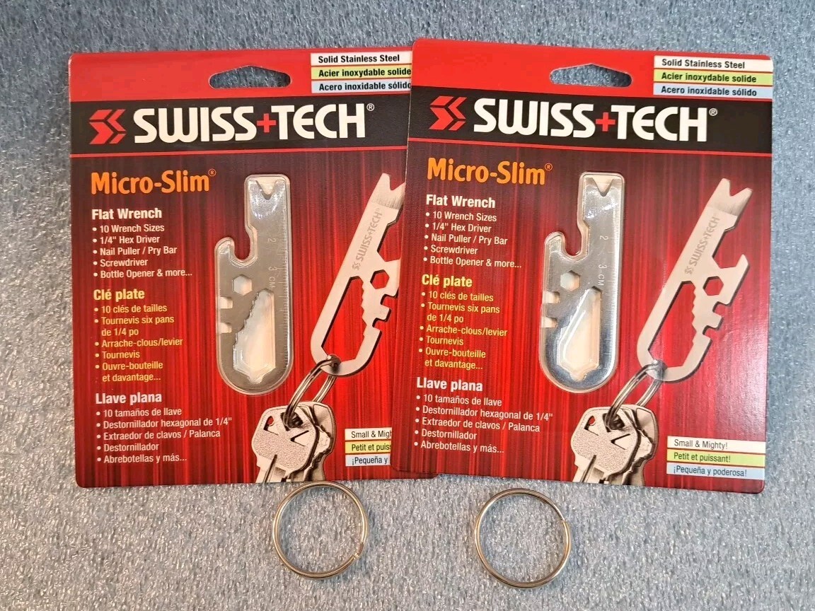 2 Swiss+Tech Micro-Slim Pocket Wrench Hex Bit Pry Bar Screwdriver Multitool New