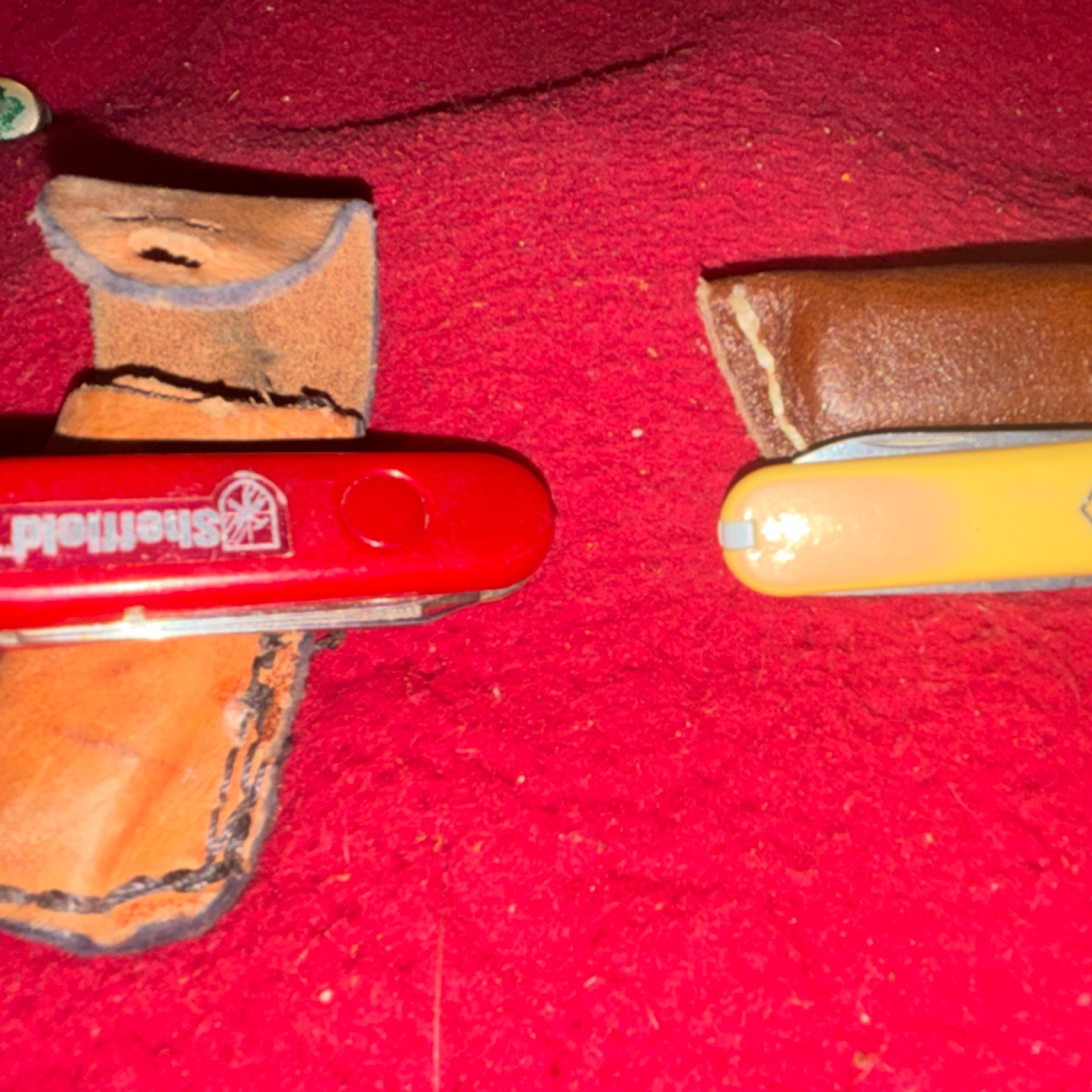 Stanfield Red & Yellow Multi-Tool Knife Stainless Steel w/ Leather Sheaths