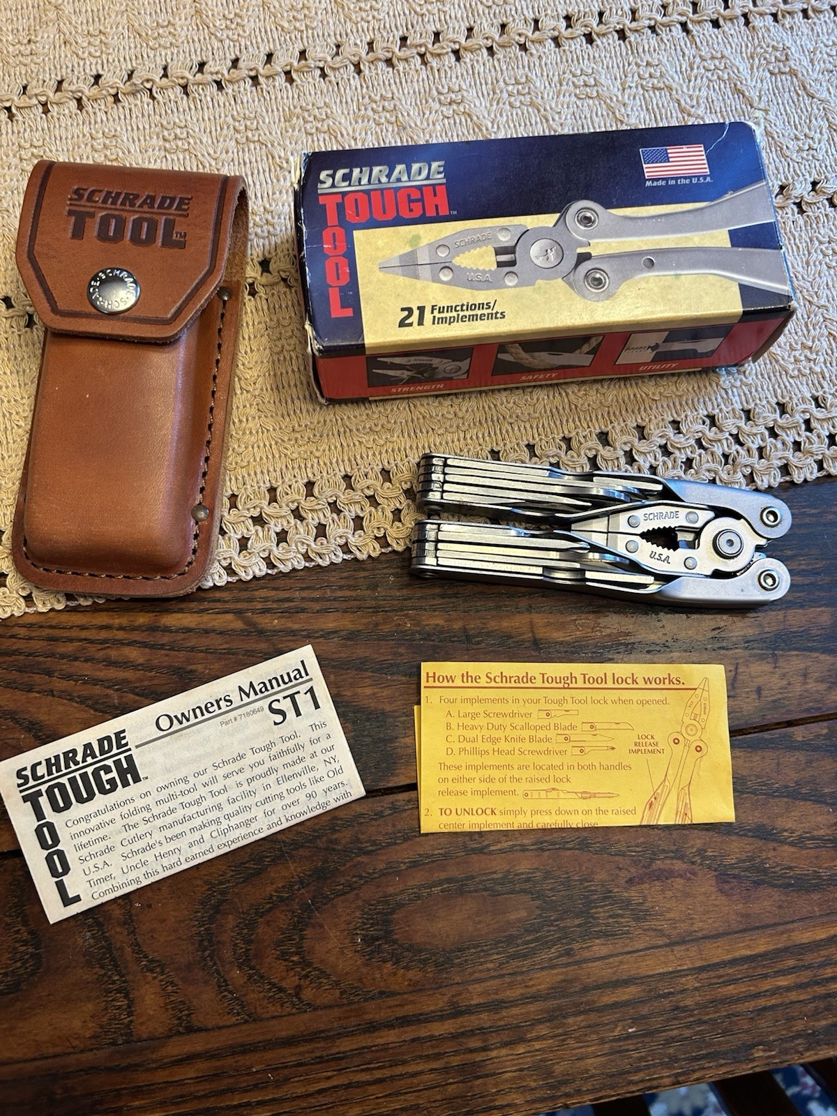 Schrade Tough Tool ST1L W/leather Sheath Box Paperwork