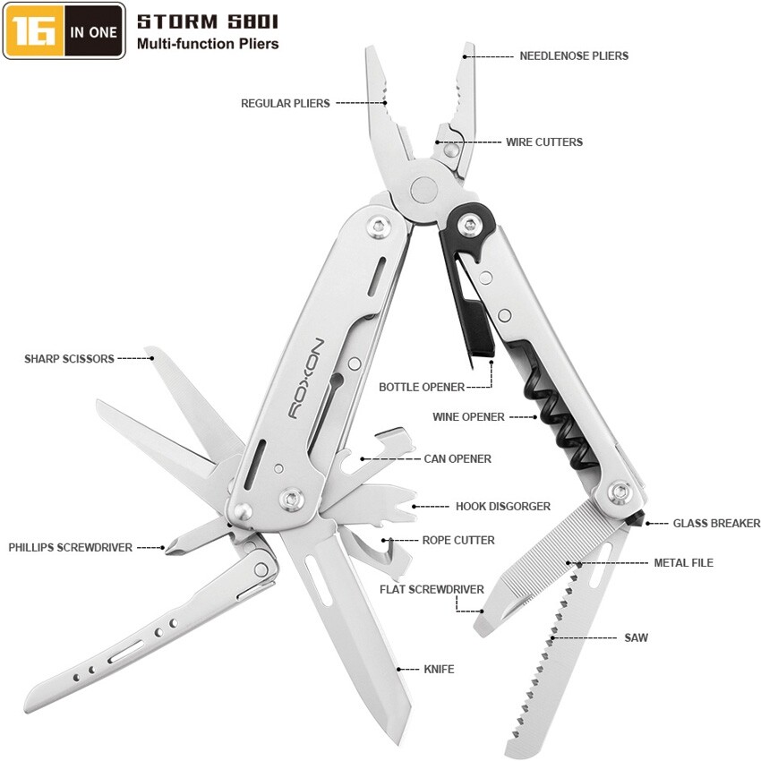 ROXON STORM Multi Tool Silver 420 And 5Cr15 Steel One Piece Construction S801S