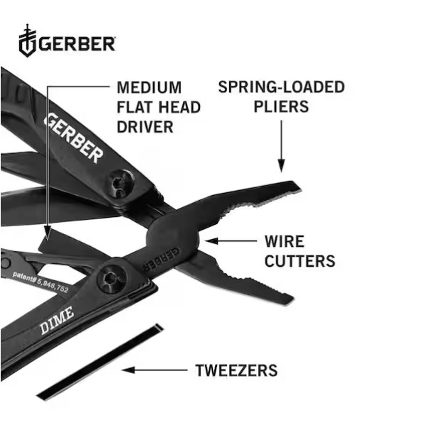 GERBER Dime 10-in-1 Multi-Tool Black Stainless Steel Pliers Wire Cutter Driver