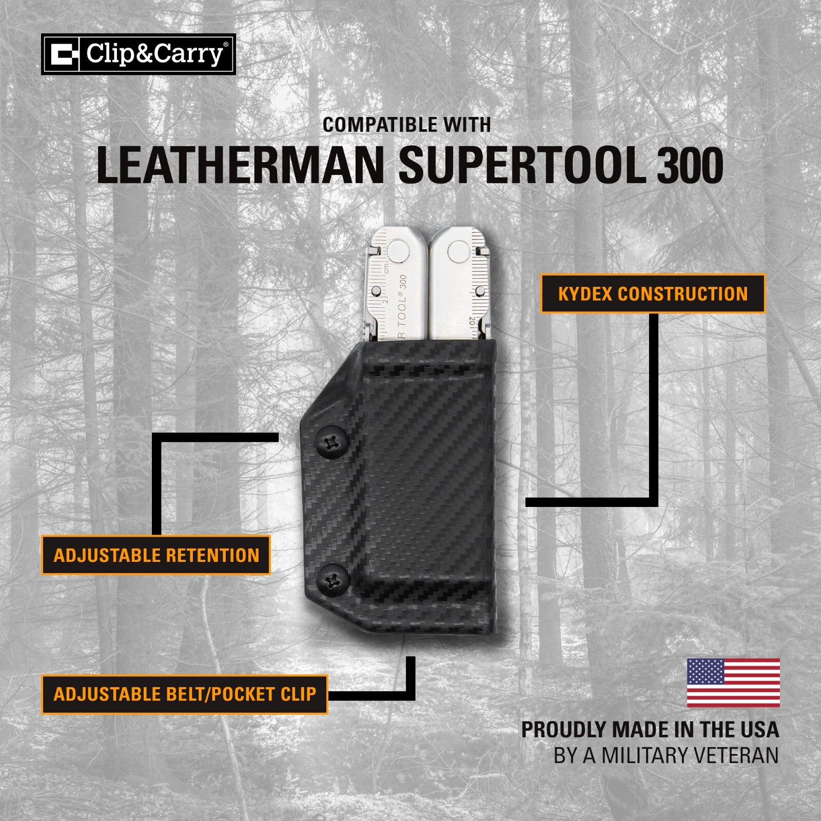 Clip & Carry Kydex Multitool Sheath fits Leatherman Supertool 300 – USA Made