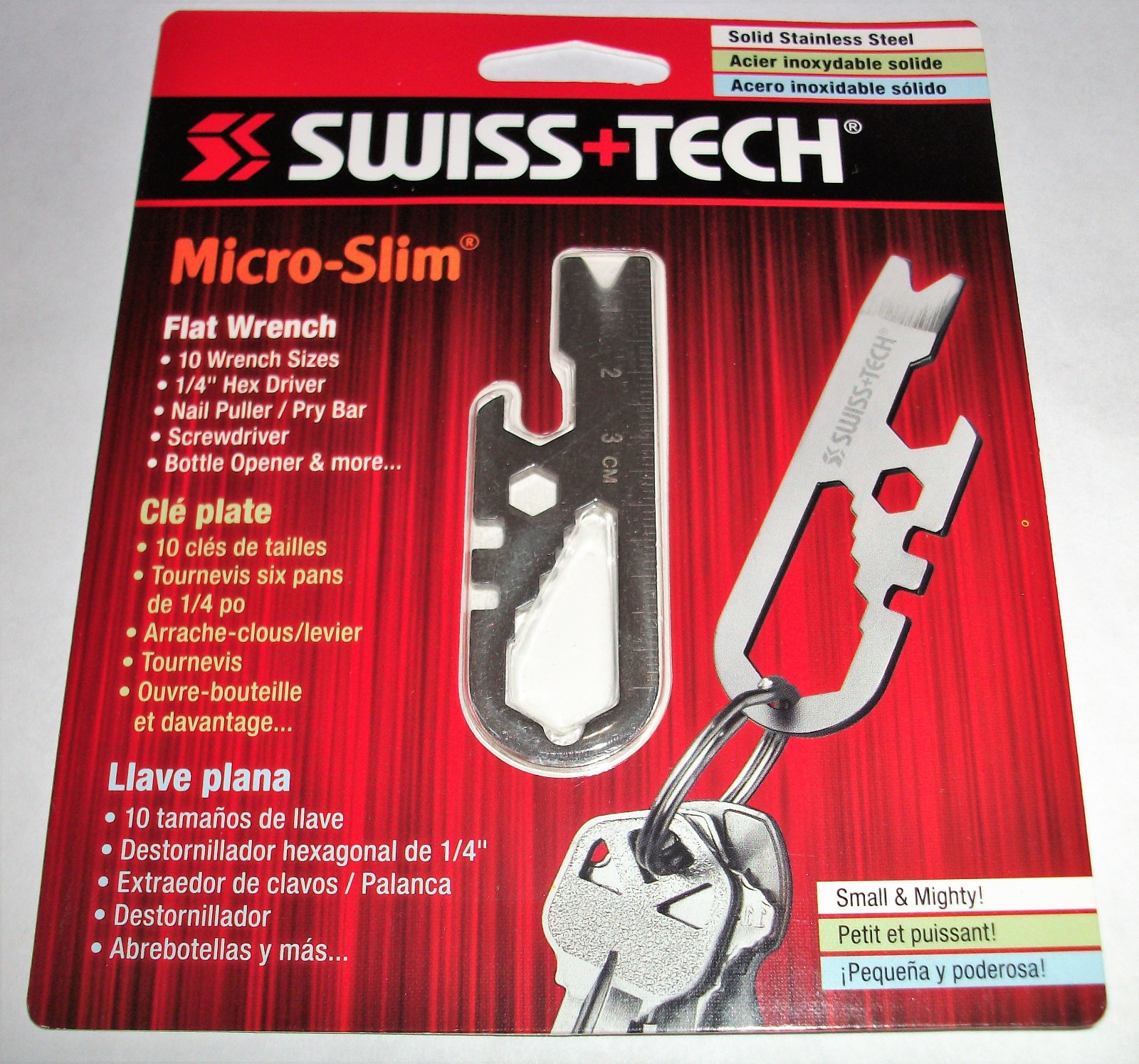 SWISS TECH MICRO-SLIM FLAT WRENCH SCREWDRIVER NAIL PULLER BOTTLE OPENER PRY BAR