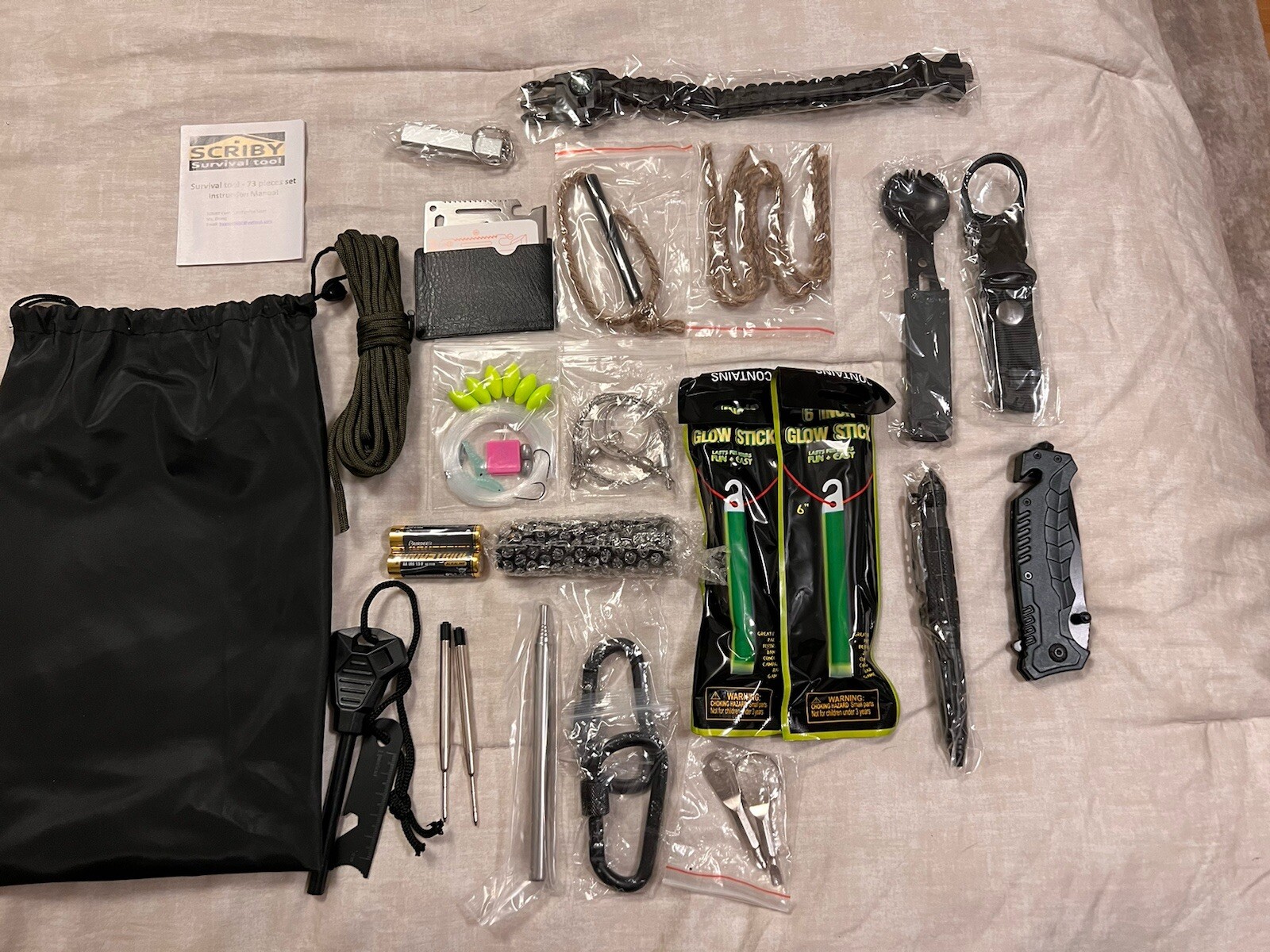 Emergency Survival Kit,Outdoor Gear Tool t & Folding Knife FIRST AIF KIT 73 PCS