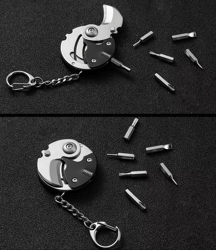 Outdoor EDC Mini Coin Keychain Folding Knife Screw Driver Camping Multi-tools