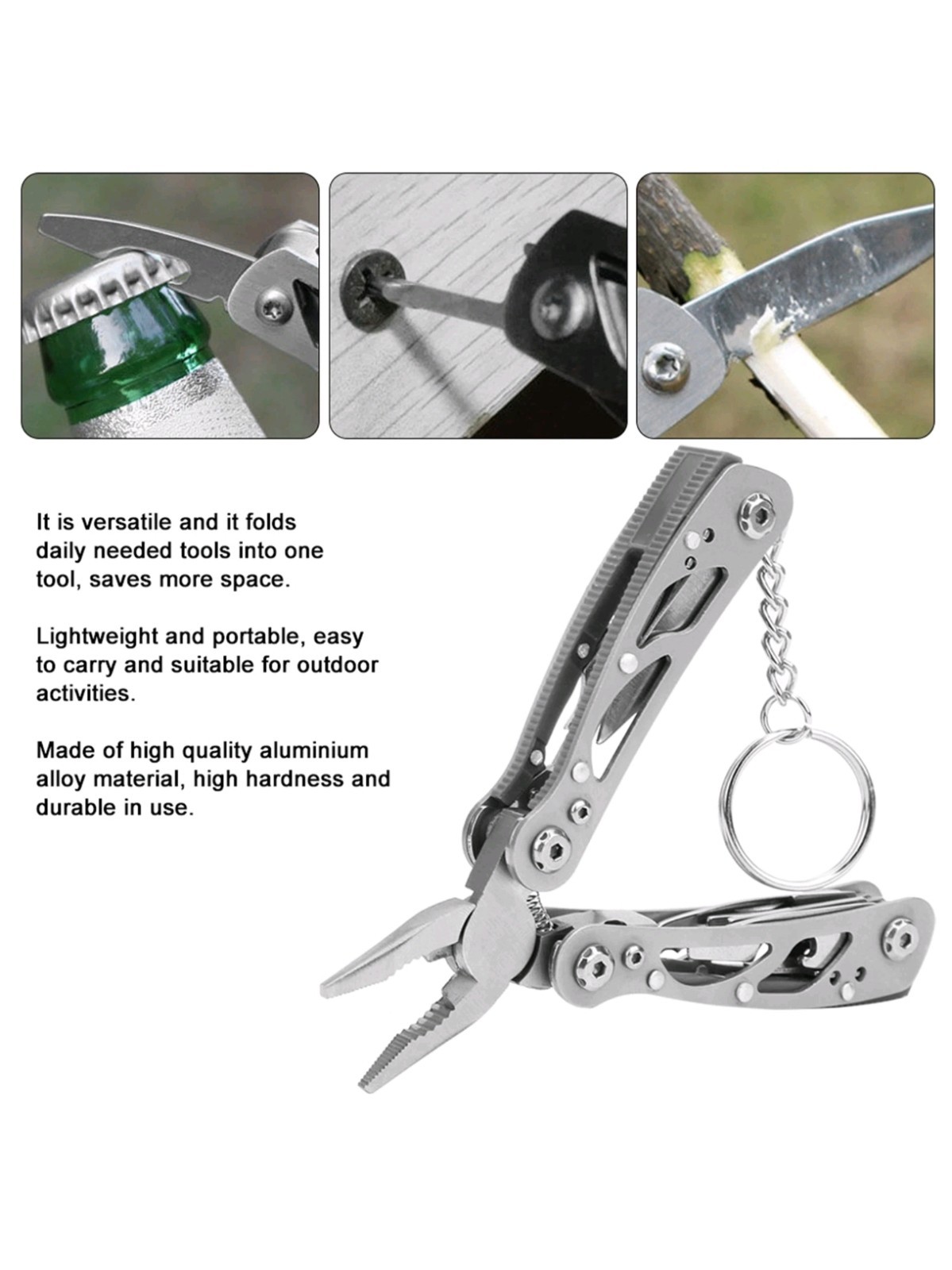 Multifunction Stainless Steel MultiTool – Small Size Folding Pliers with Key Ring