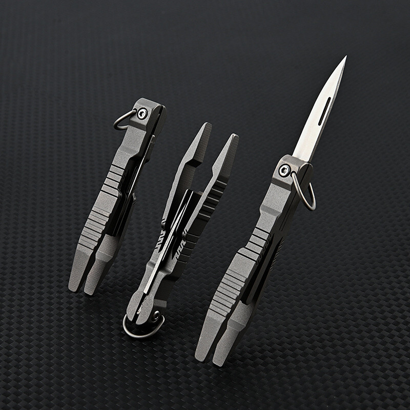 EDC Titanium Alloy Multi Tools Tweezers Opener Pocket Outdoor Folding Knife
