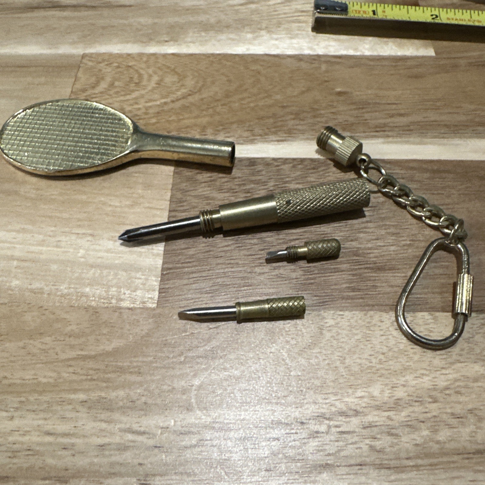 Vintage Tennis Racket Keychain Screwdriver Set 3 Interchangeable Bits w/ Box