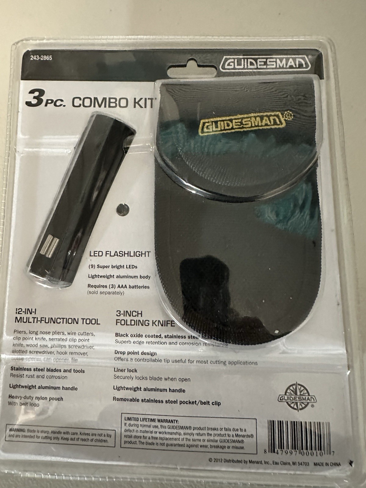Guidesman 3 Pc Combo Kit Multi-Function Tool, Folding Knife And LED Flashlight
