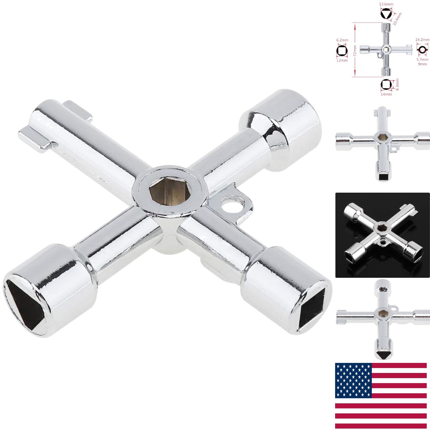 Versatile 4-Way Key Tool for Electric, Gas, and Water Cabinets – 2.83″ Size