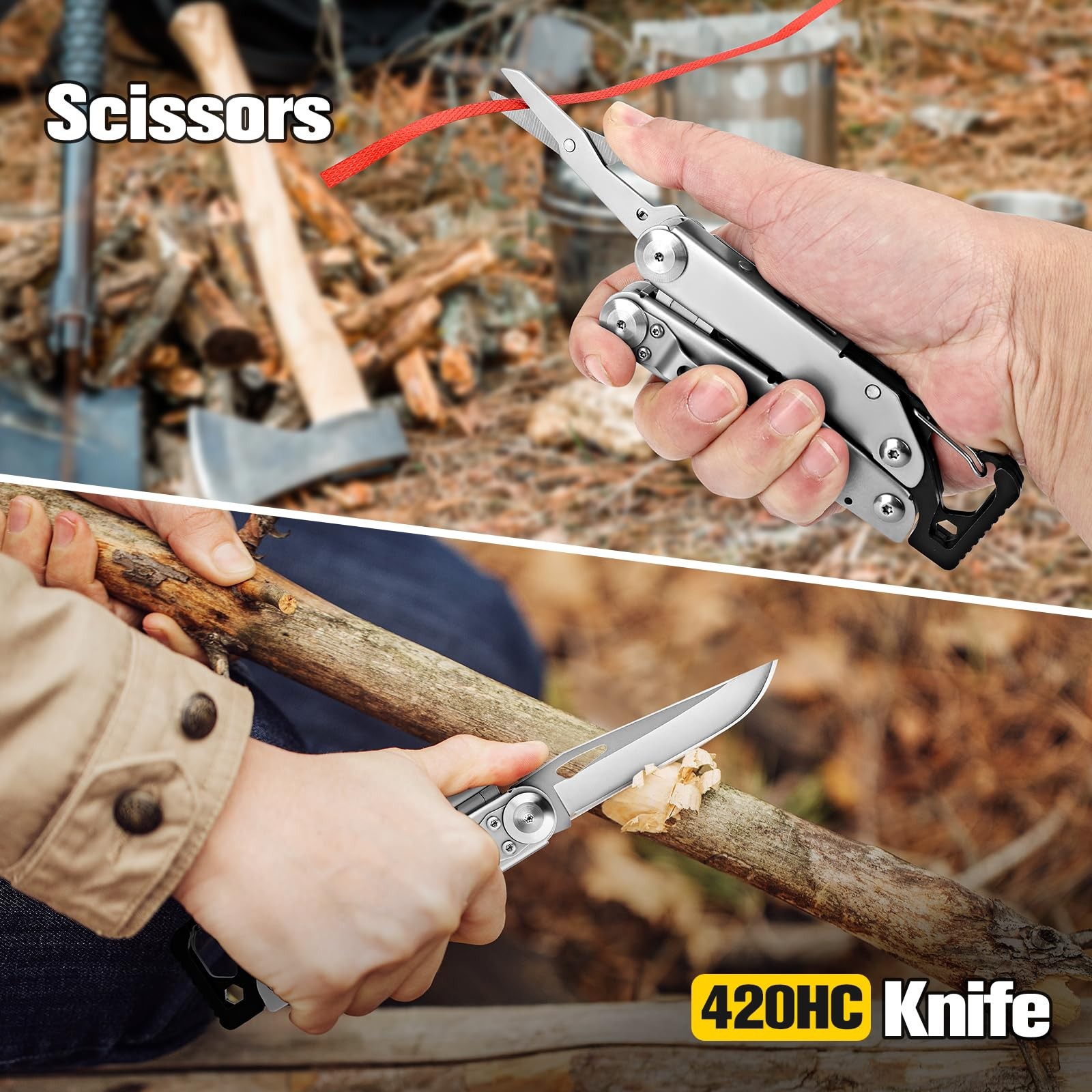 Multitool Pliers, 13 in 1 Multipurpose Plier with Carabiner, ASTM 420 Portabl…