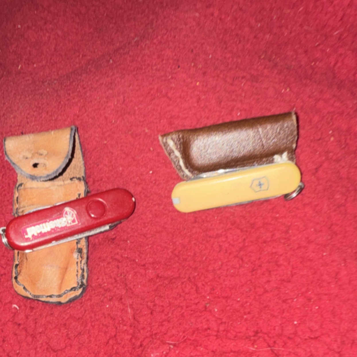 Stanfield Red & Yellow Multi-Tool Knife Stainless Steel w/ Leather Sheaths