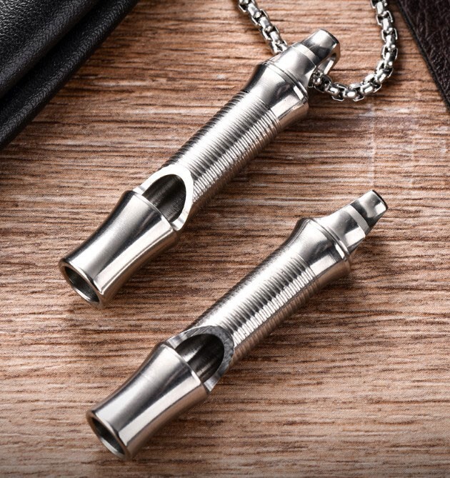 High Stainless Steel Whistle Necklace Lanyard Camping Survival Keychain EDC Tool