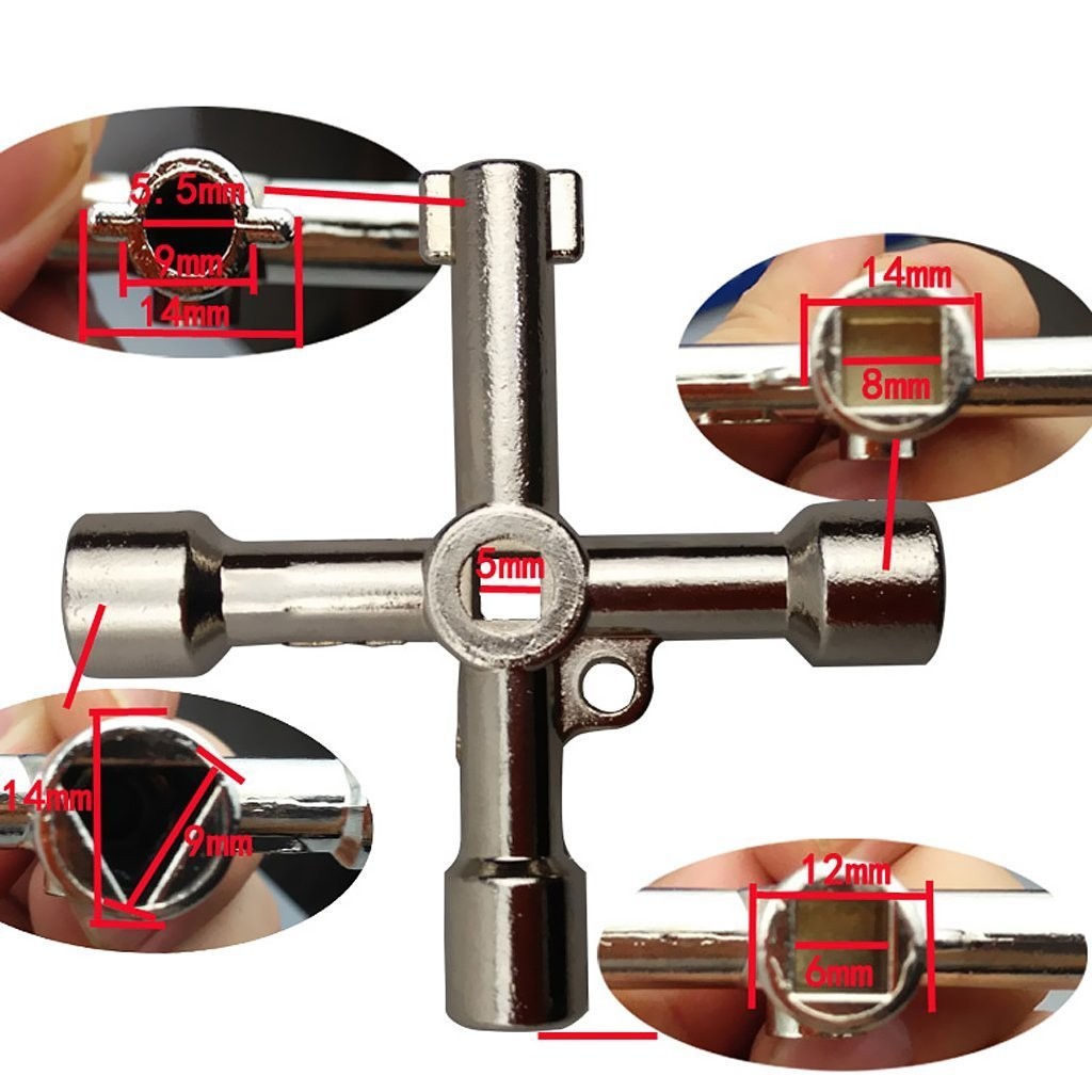 4 in 1 Universal Cross Triangle Square Round Key Alloy Wrench Elevator Tool