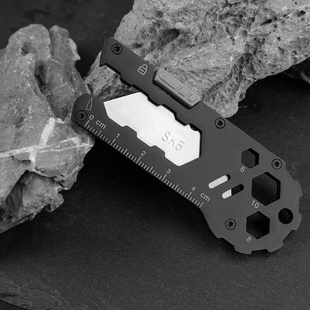 Outdoor Keychain Multi EDC Tools Utility Knife Wrench Opener Ruler SK5 Blades