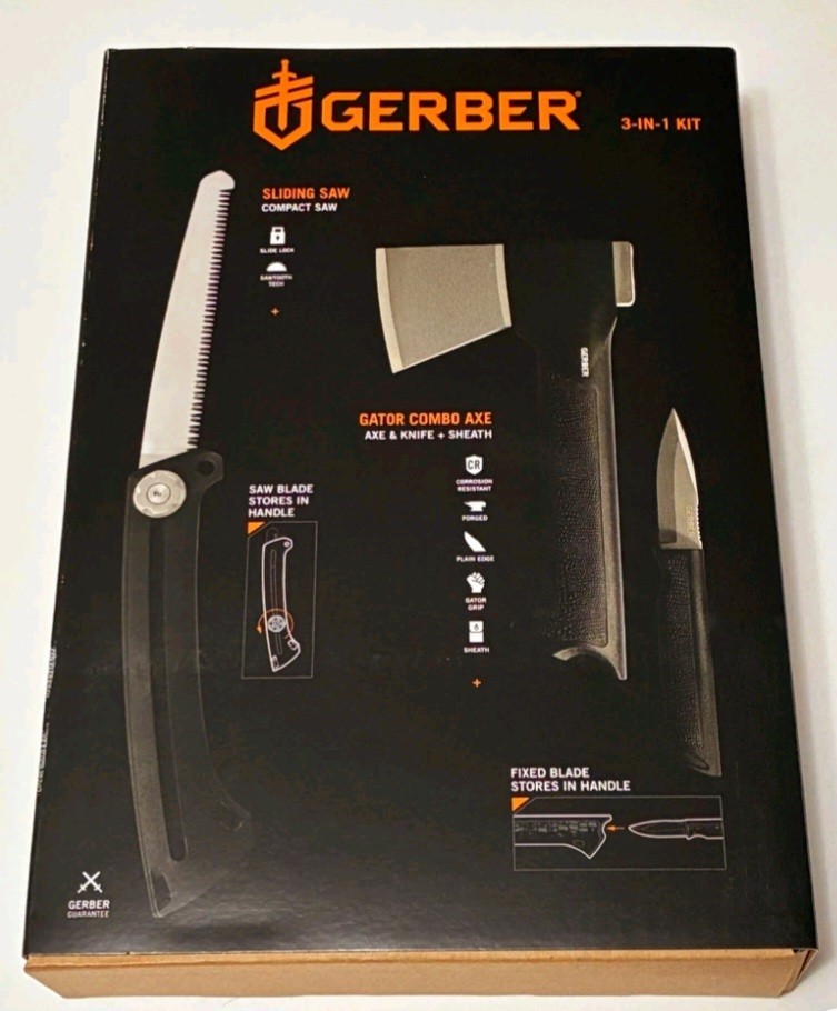 Gerber Gator Combo Axe 3-in-1 Multi-Tool Kit Axe Knife Saw Forged Steel Sheath
