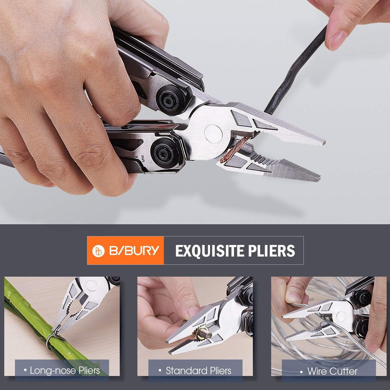 Multitool Pliers, 18 in 1 Multi Tool with Titanium-Plated Handle & Safety Hammer