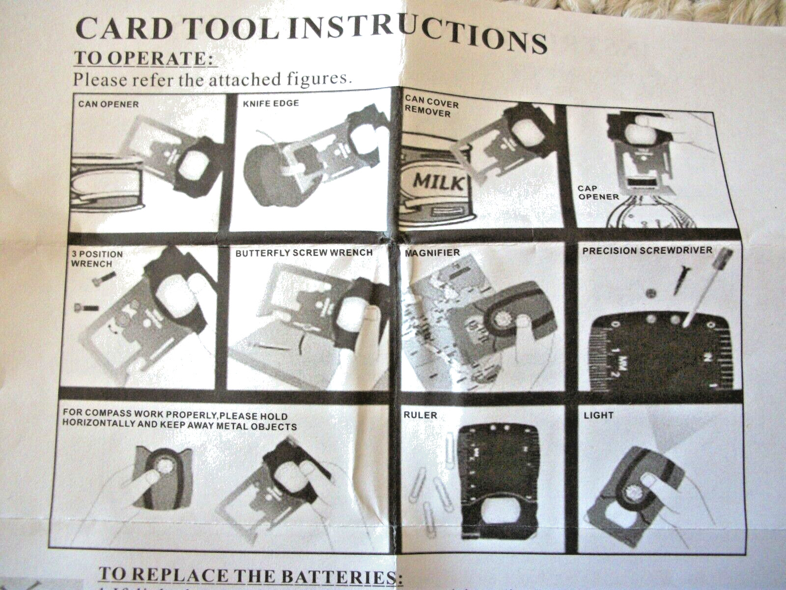 MULTI-FUNTION 10 CARD TOOL that also includes a COMPASS & LIGHT (#0053)