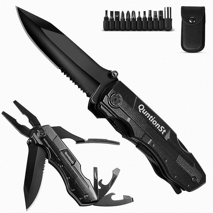 New QuntionSt 12 in 1 Pocket Knife Multitool Lock Screwdriver Camping Fold 7″