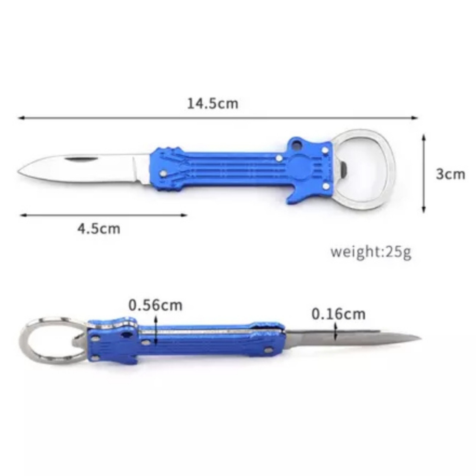 GUITAR SHAPE METAL KEY CHAIN & BOTTLE OPENER KNIFE PEELER SURVIVAL FOLDING BLADE