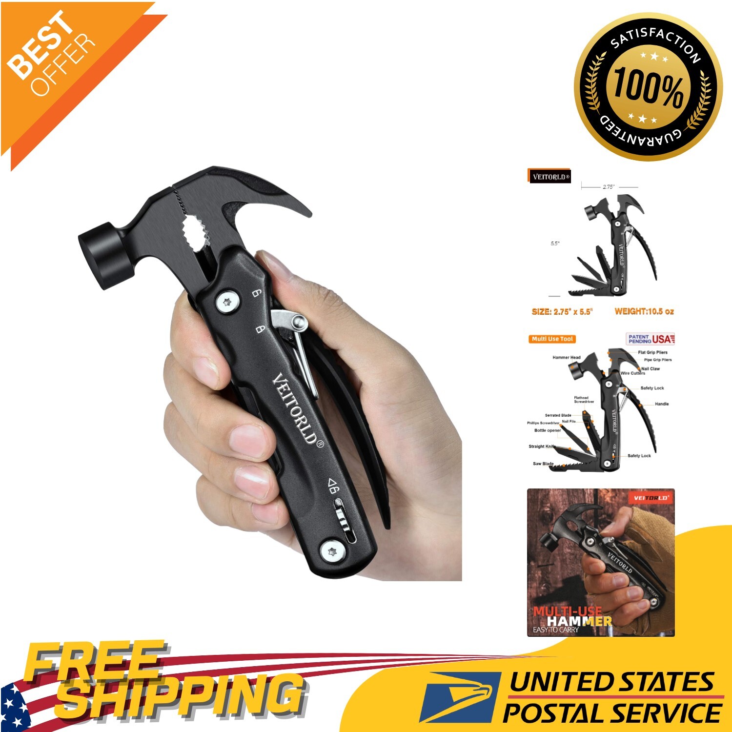 12-in-1 Pocket-Sized Multitool Hammer – The Ultimate Gift for Dad & DIY Lovers