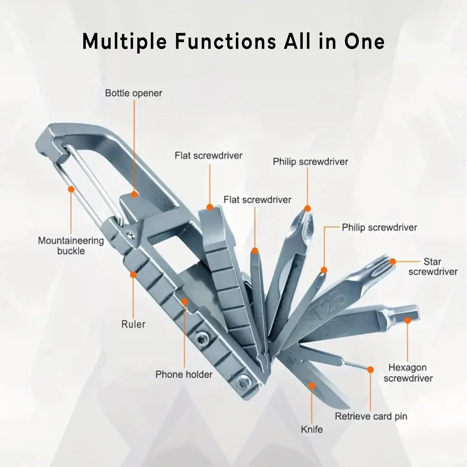 12-in-1 Carabiner Multitool with Bottle Opener & Screwdrivers