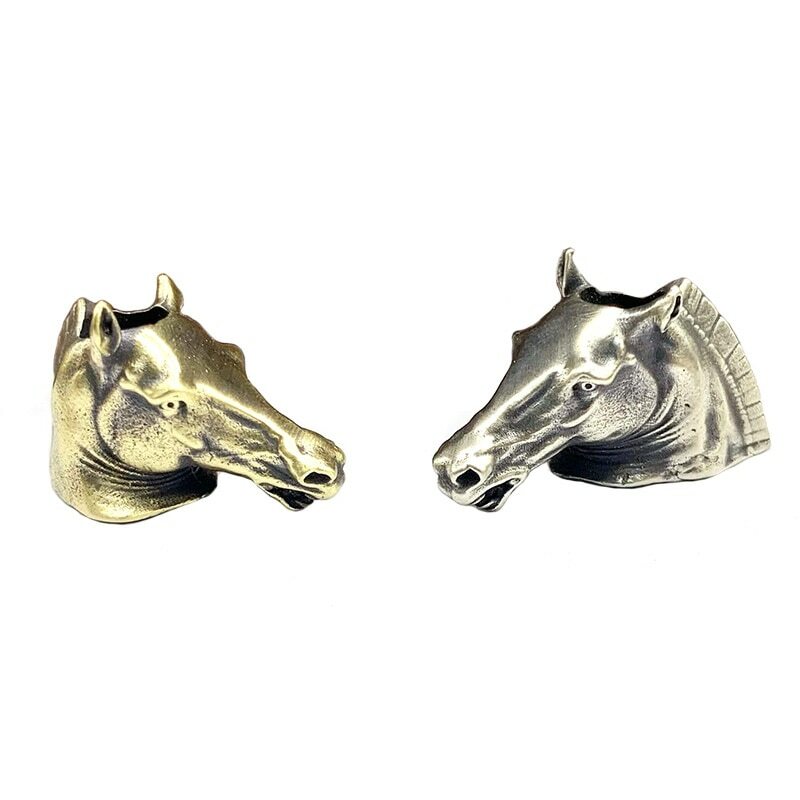 Brass Zodiac Horse Head Keychain Pendant Umbrella Rope Knife Bead EDC Pendant