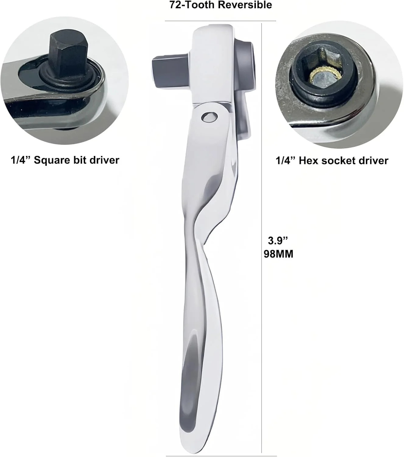1/4″ Drive Ratchet Wrench, 2-In-1 Hex Bit Driver & Socket Wrench Flex Head Ratch