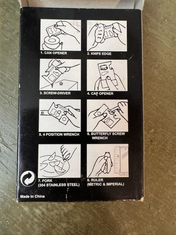 8 in 1 Survival Card Multi Tool- Knife, Screwdriver, Wrench, Fork