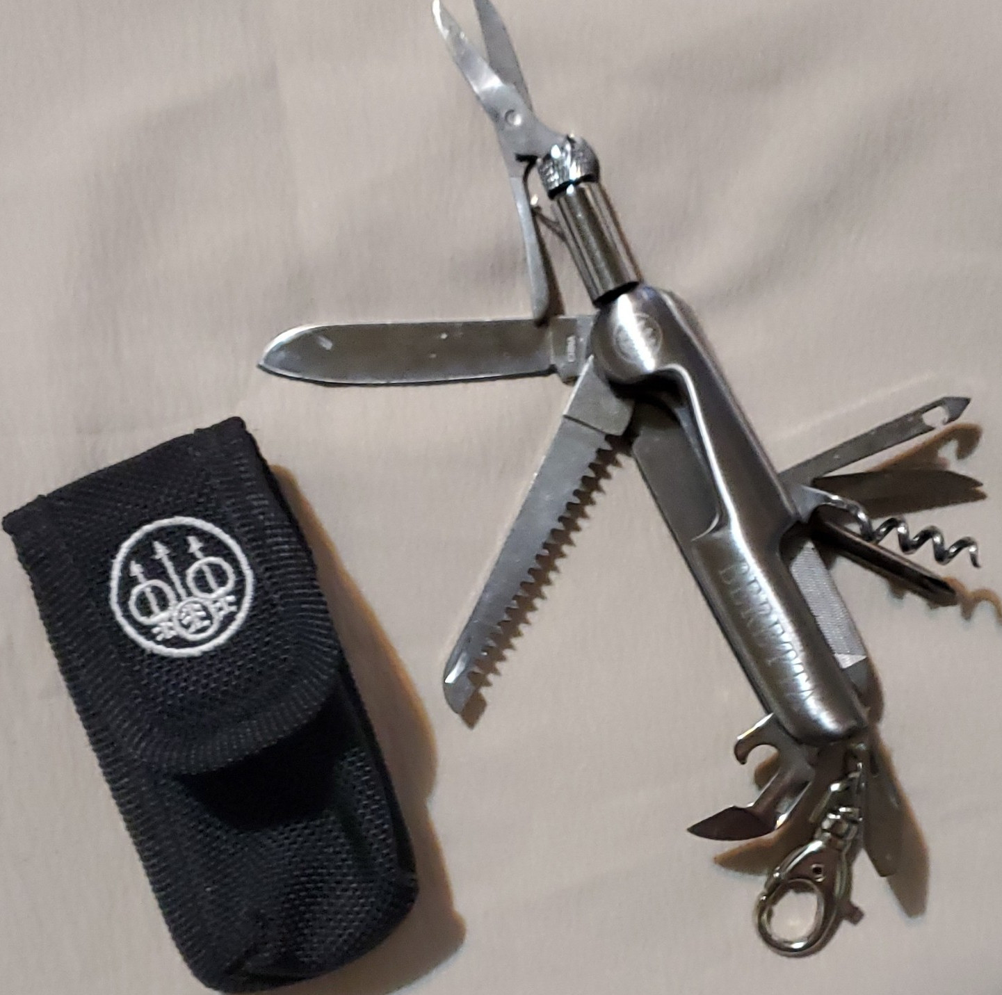 Beretta Stainless Steel Multi-Tool Silver Knife Scissors Saw Corkscrew Opener