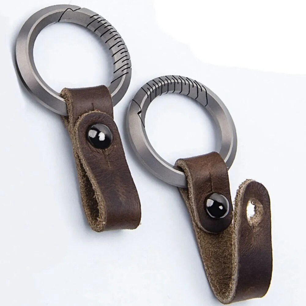 Titanium Alloy Leather Keychain Portable Removable Key Ring pendant EDC #B6