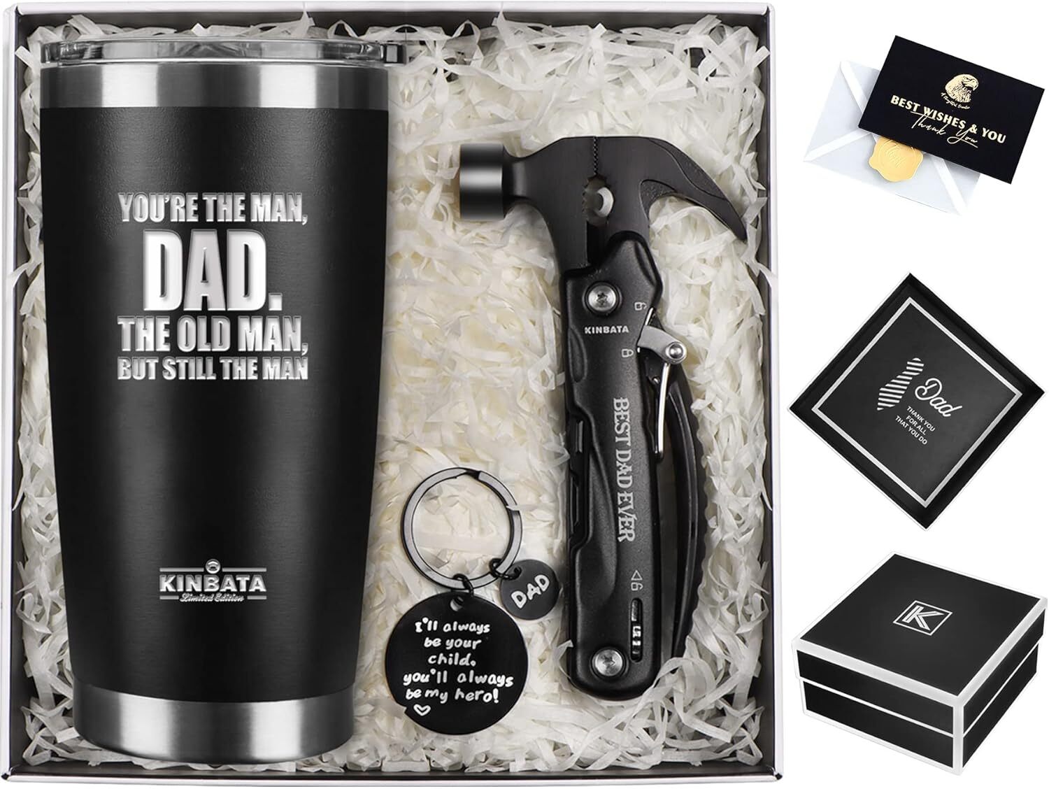 3 Piece Dad Multitool Set with Tumbler Keychain Perfect Gift for Dad