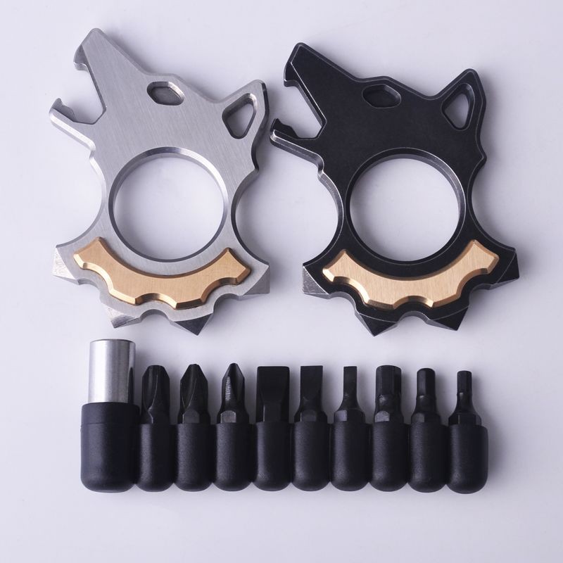 Stainless steel – Titanium alloy Wolf EDC Tool Screwdriver – Brass inlay