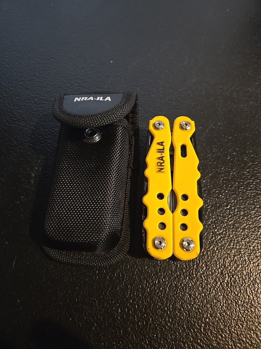 Yellow Handle Unbranded Multi Tool Advertising NRA-ILA With Belt Pouch