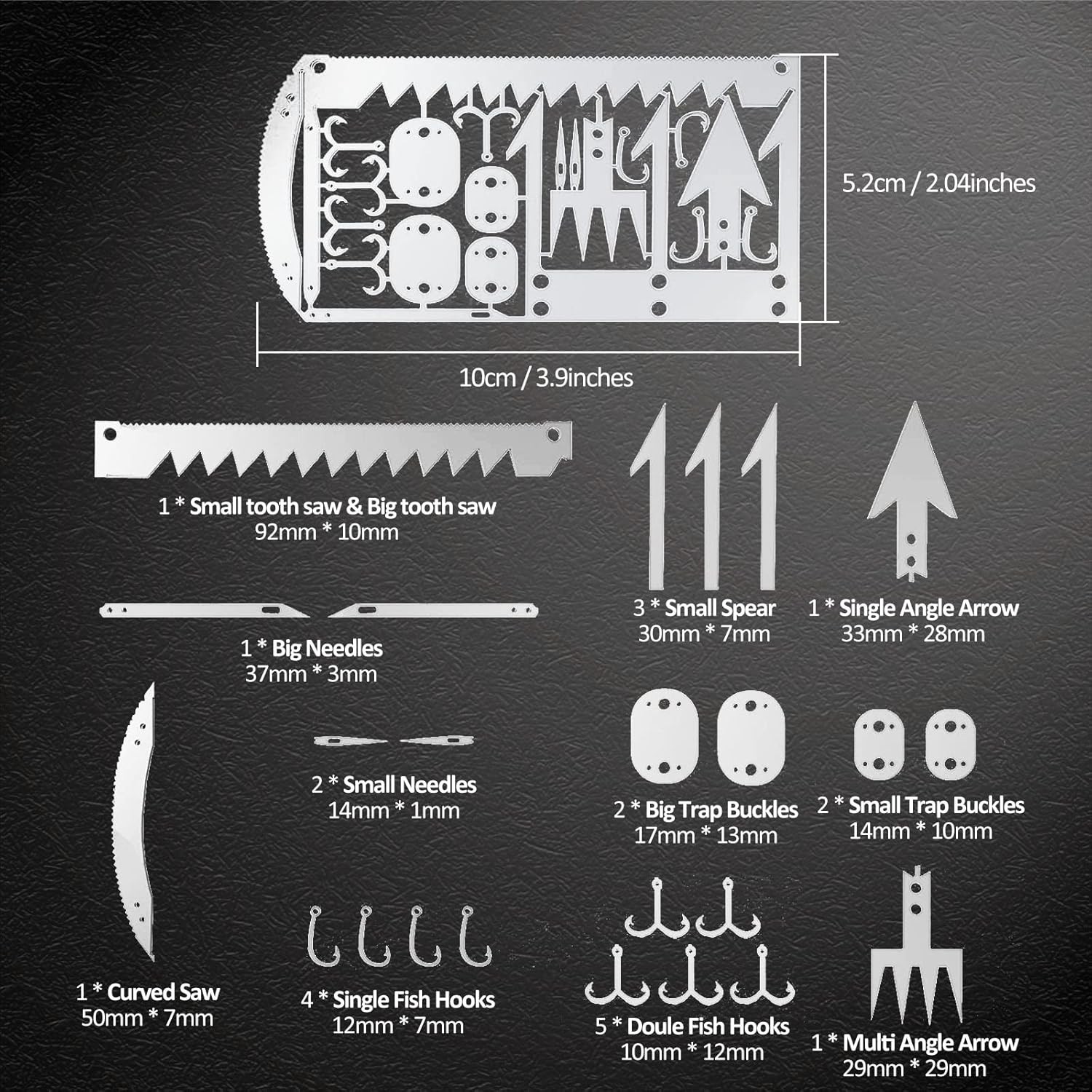 Hukado 7PCS Survival Card Multitool Camping Kit with Fishing Line Gear, Multipur