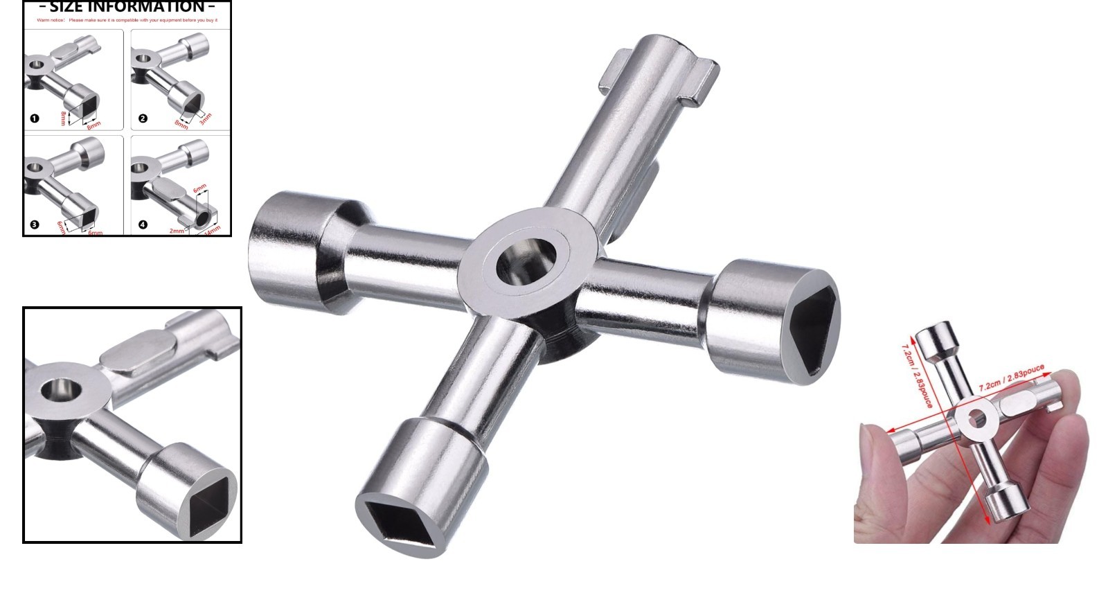 All-in-One 4-Way Utility Key – Compact Zinc Alloy Tool for Multiple Applications