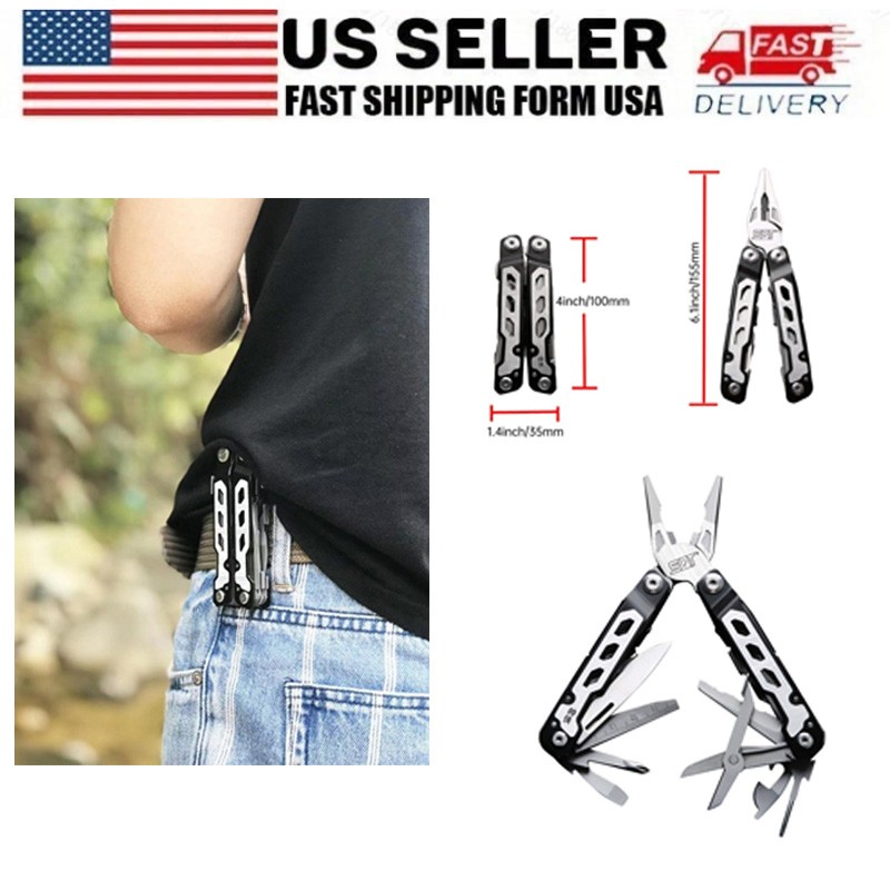 EDC Pocket Stainless Utility Tool Folding Multitool Pliers With Cutting Blade