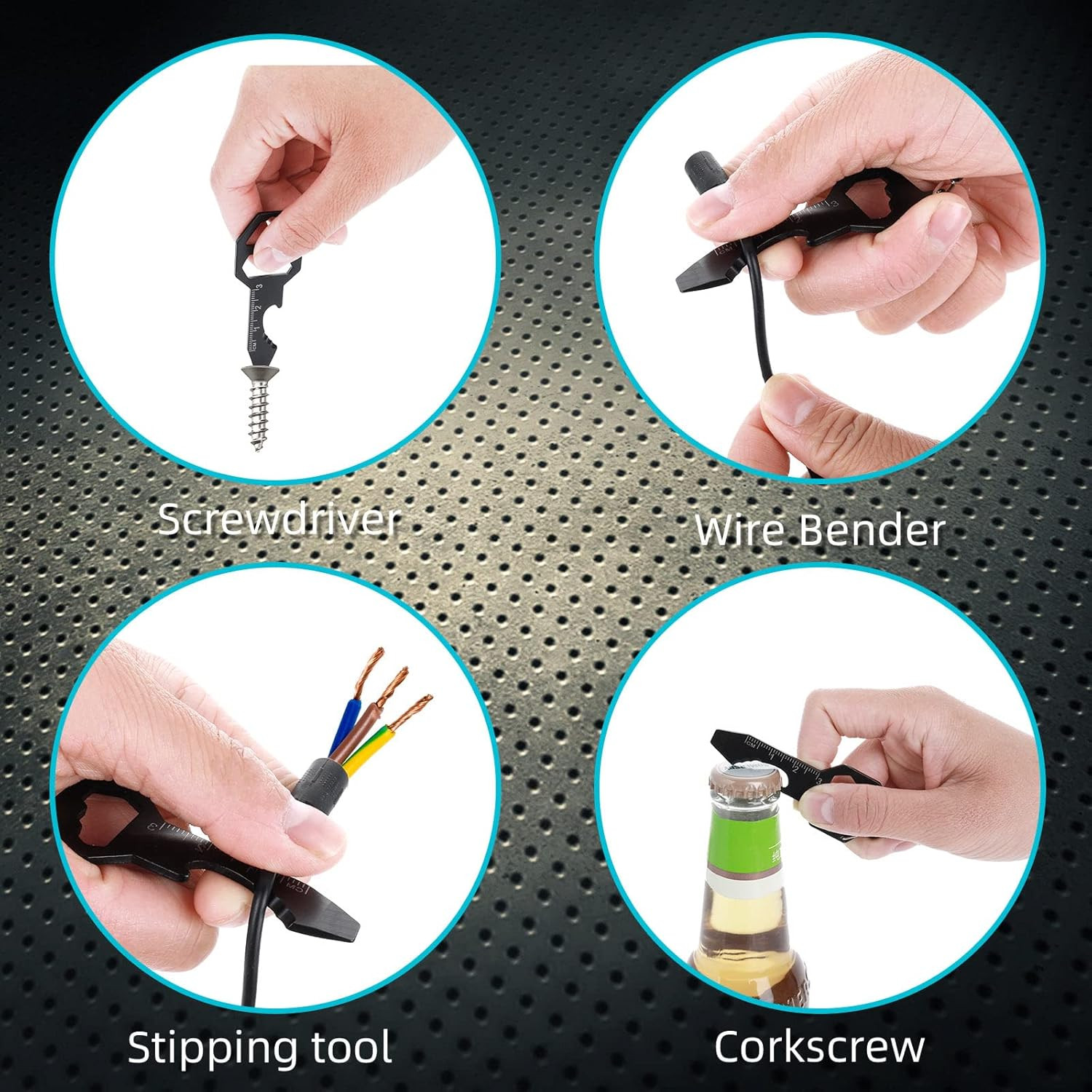 Keychain Bottle Opener Multi Tool, 2 Pcs 6-In-1 Keychain Pocket Tool for Bottle