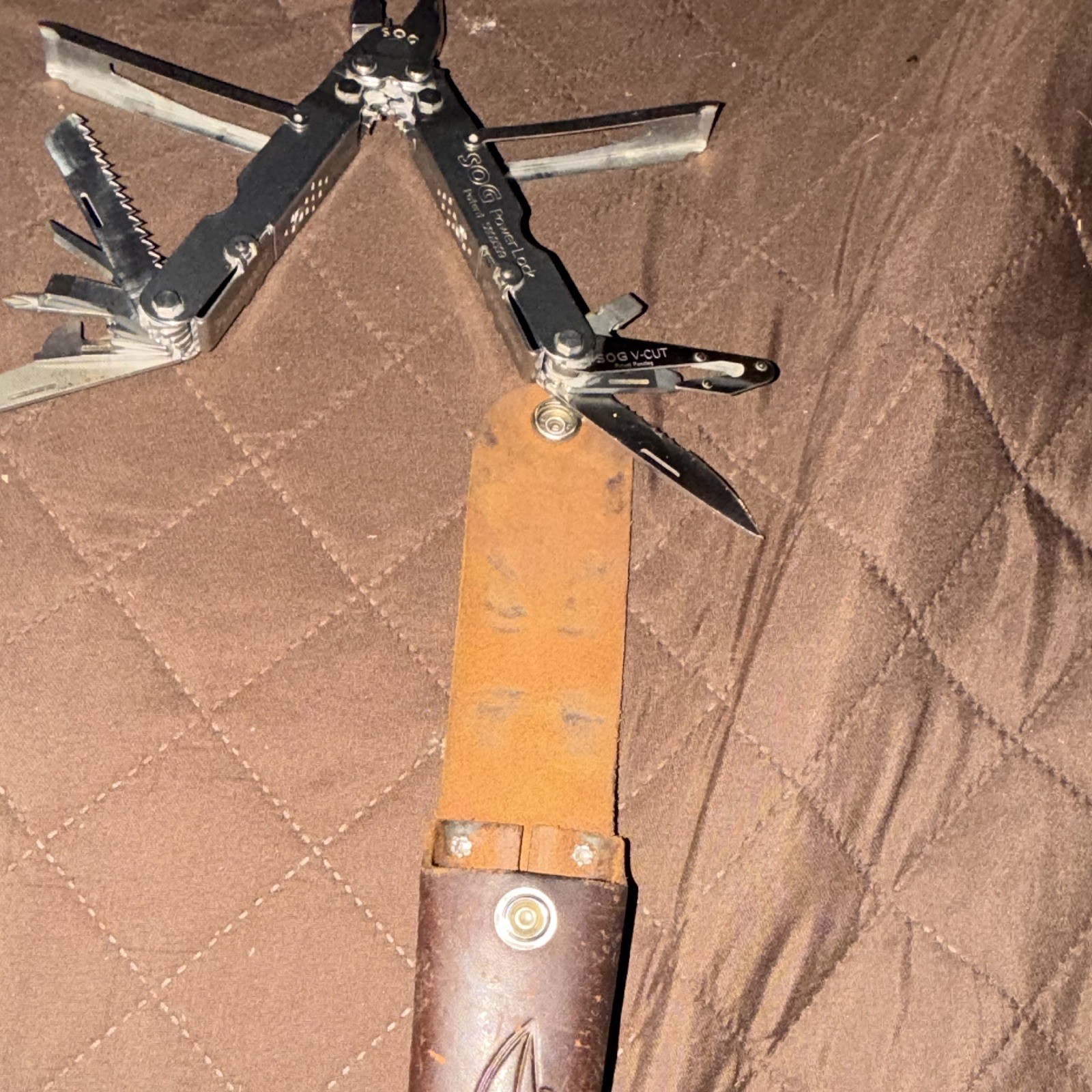 Vintage SOG PowerLock S60 18-Tool Stainless MultiTool w/ Leather Sheath 3″ Blade