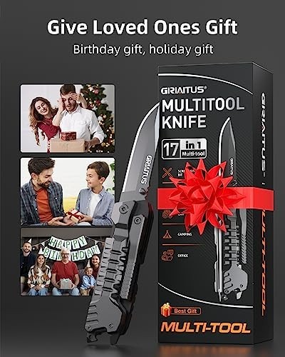 17-in-1 Multitool Knife with Fire Starter, Screwdrivers, Whistle & More – Ideal