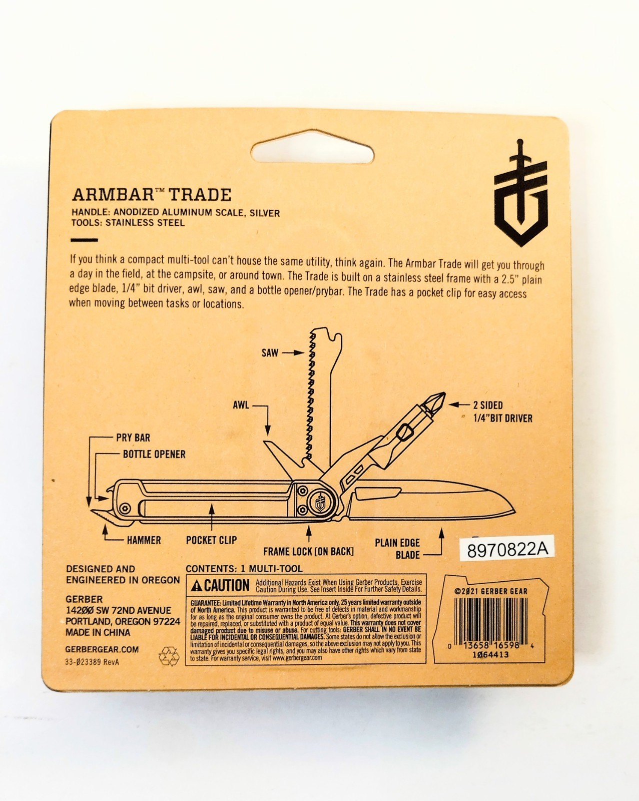 Gerber Armbar Trade Multi-Tool Color: Silver 8 Tools