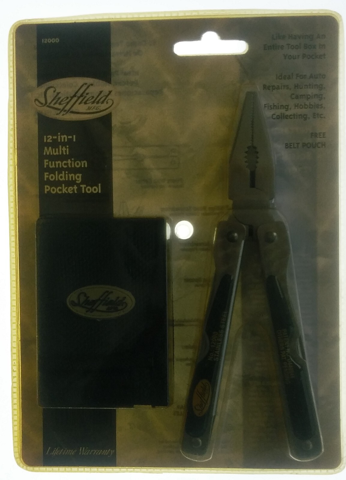 Sheffield 12000 12 in 1 Multi Function Folding Tool with Nylon Belt Pouch READ