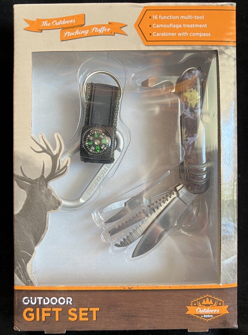 Totes Outdoor 16 function Multi Tool Carabiner with Compass Gift Set – CAMO